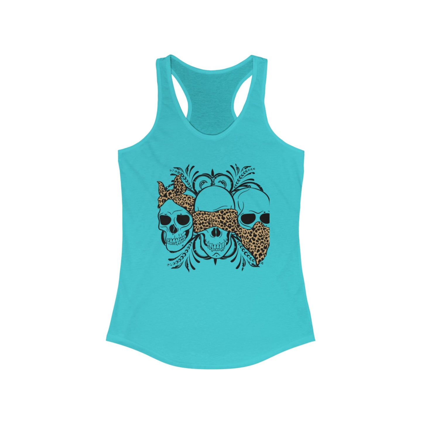 Leopard Print Skull Women's Racerback Tank - Trendy Summer Top