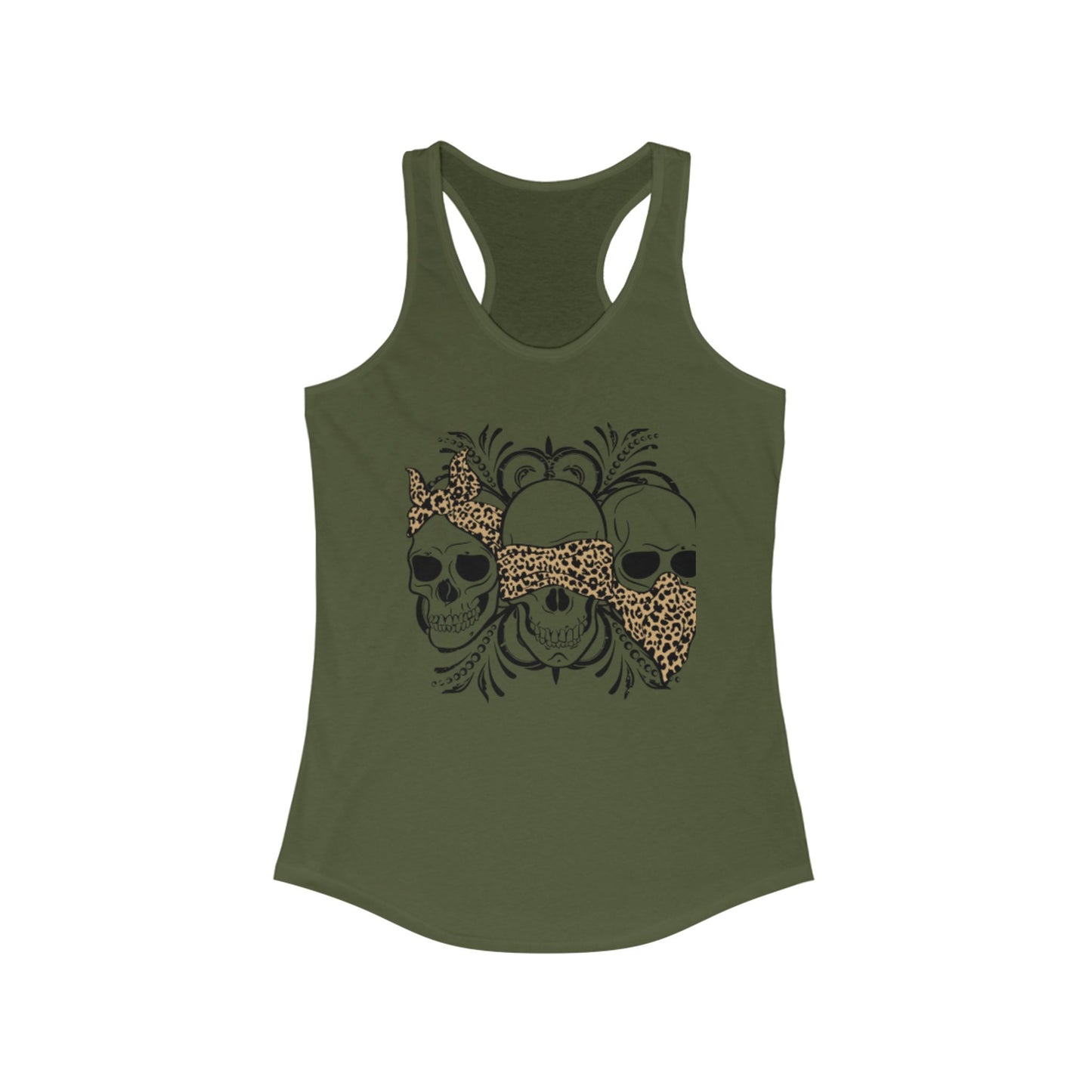 Leopard Print Skull Women's Racerback Tank - Trendy Summer Top
