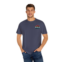 Chill Vibes Unisex Garment-Dyed T-Shirt - Retro Sloth & Sunset Design
