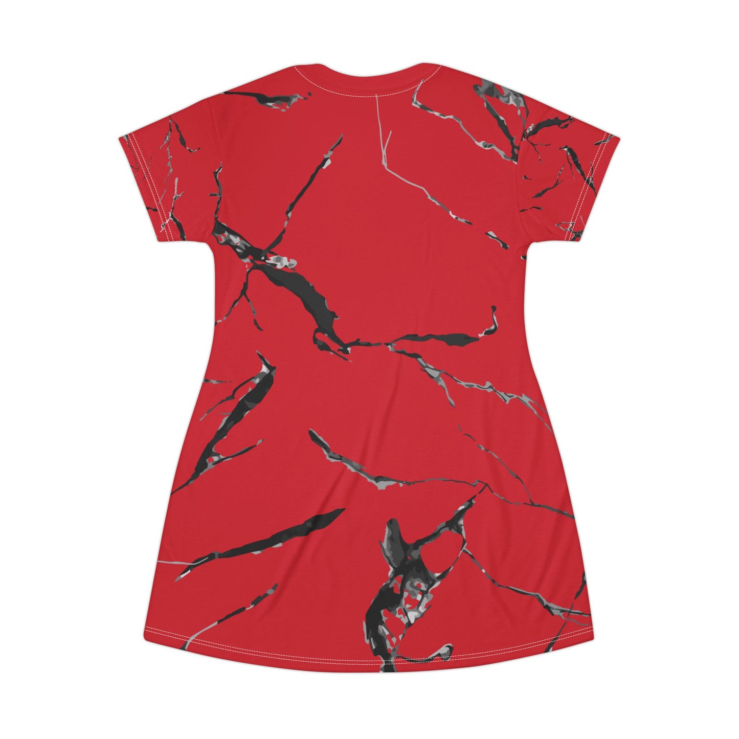 Vibrant Red Marble T-Shirt Dress, Casual Dress, Summer Outfit, Everyday Wear, Gift for Her