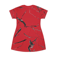 Vibrant Red Marble T-Shirt Dress, Casual Dress, Summer Outfit, Everyday Wear, Gift for Her