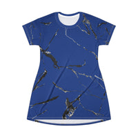 Blue Marble T-Shirt Dress, Trendy Casual Wear, Summer Fashion, Everyday Dress, Perfect Gift for Her, Marble Print Dress