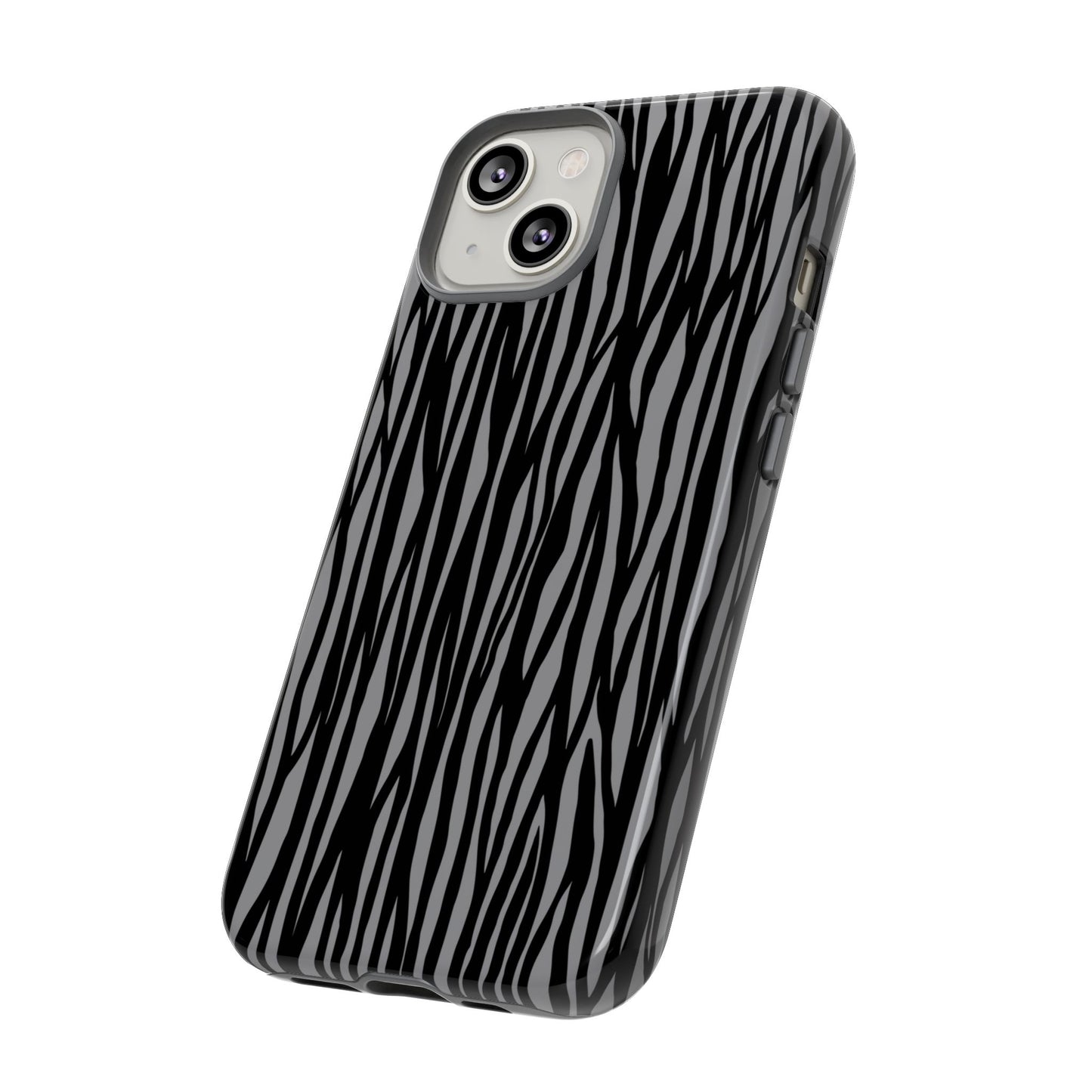Stylish Tough Phone Case - Black and Gray Striped Design