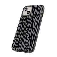 Stylish Tough Phone Case - Black and Gray Striped Design
