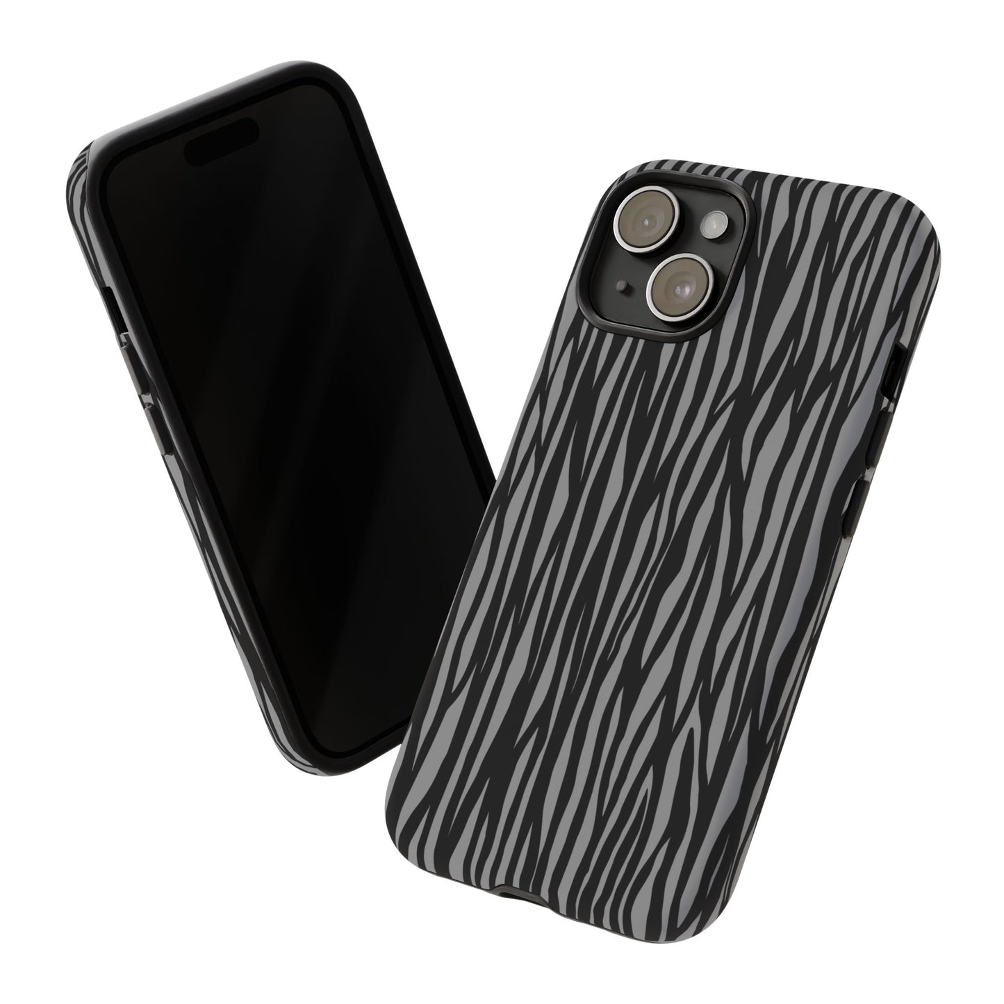 Stylish Tough Phone Case - Black and Gray Striped Design