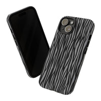 Stylish Tough Phone Case - Black and Gray Striped Design