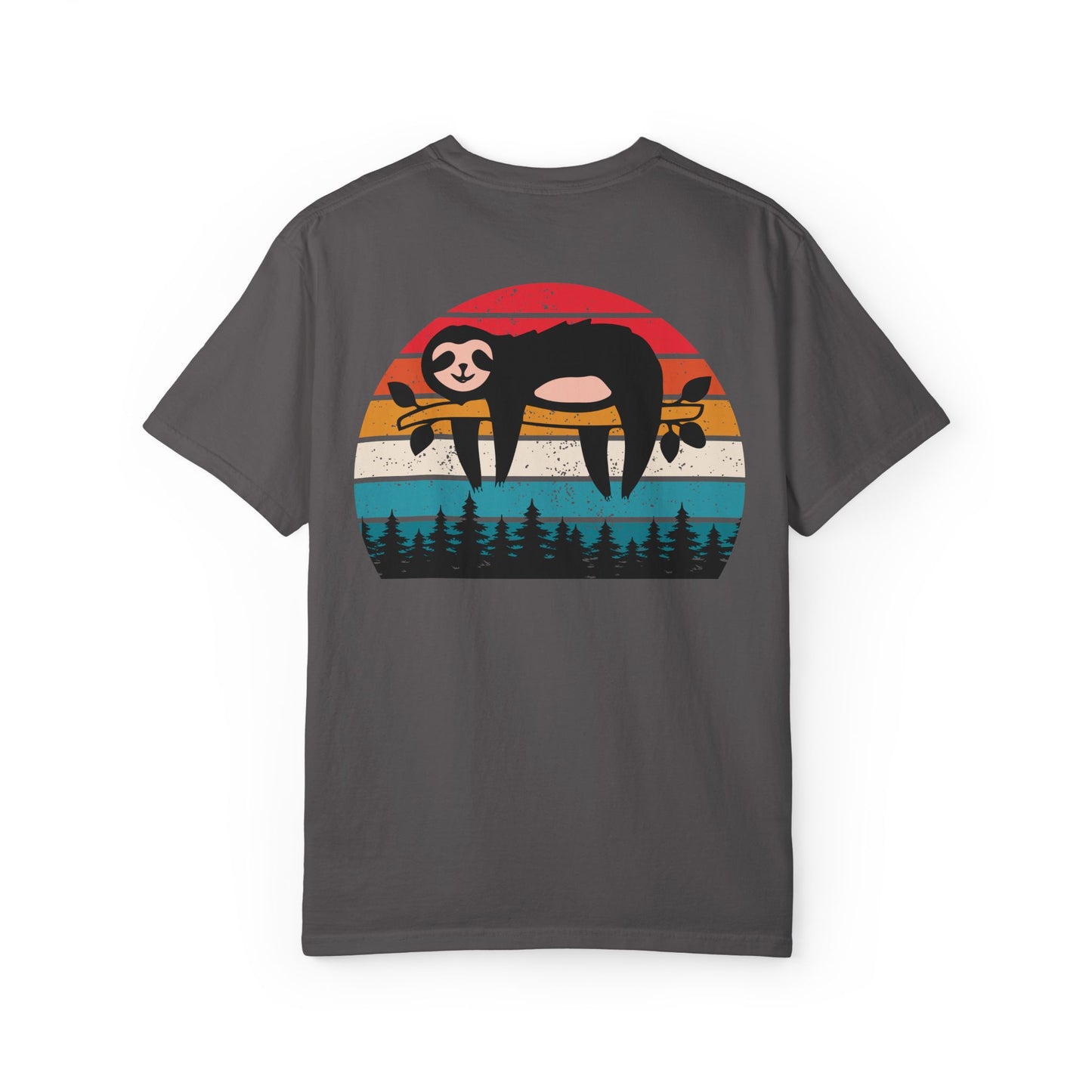 Chill Vibes Unisex Garment-Dyed T-Shirt - Retro Sloth & Sunset Design