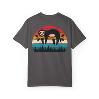 Chill Vibes Unisex Garment-Dyed T-Shirt - Retro Sloth & Sunset Design
