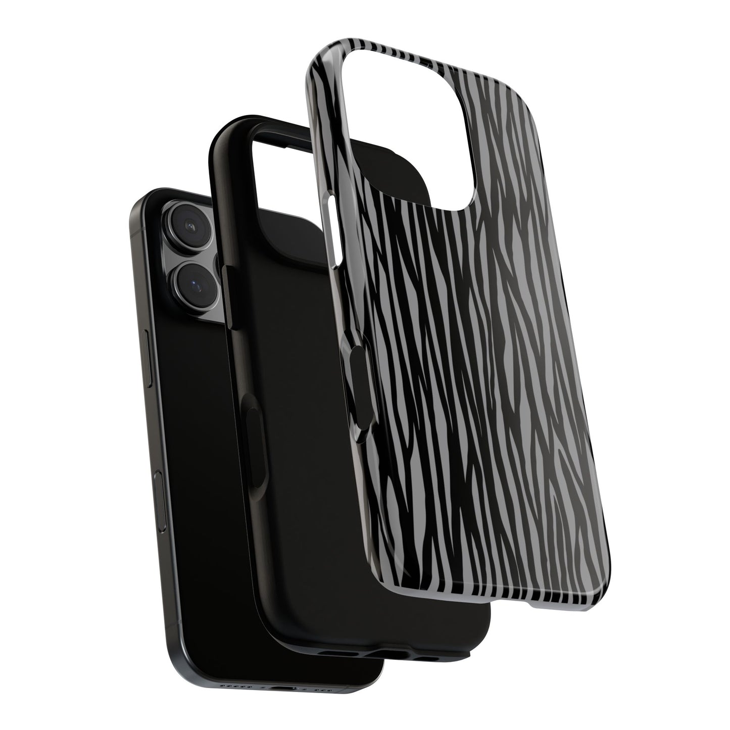 Stylish Tough Phone Case - Black and Gray Striped Design
