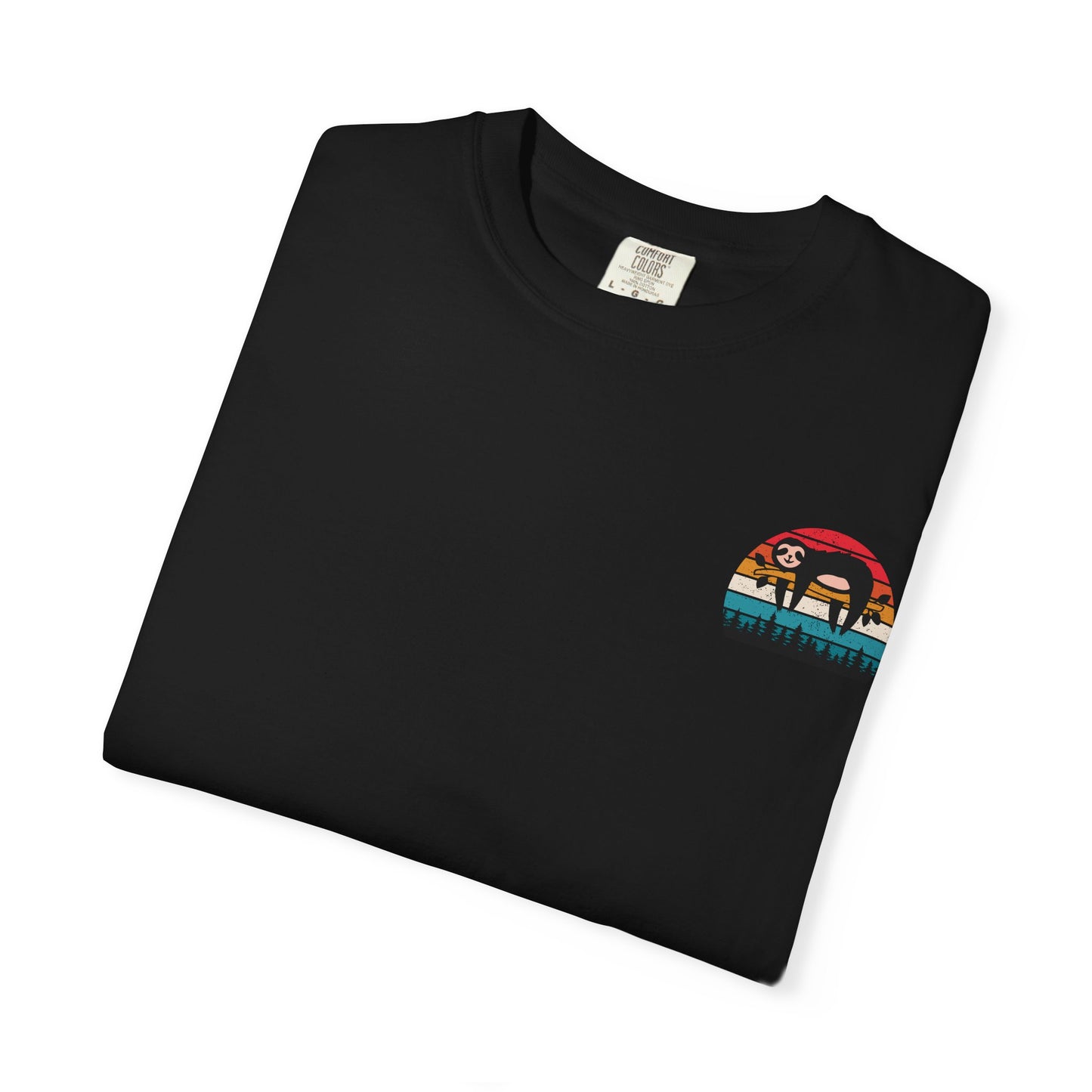 Chill Vibes Unisex Garment-Dyed T-Shirt - Retro Sloth & Sunset Design