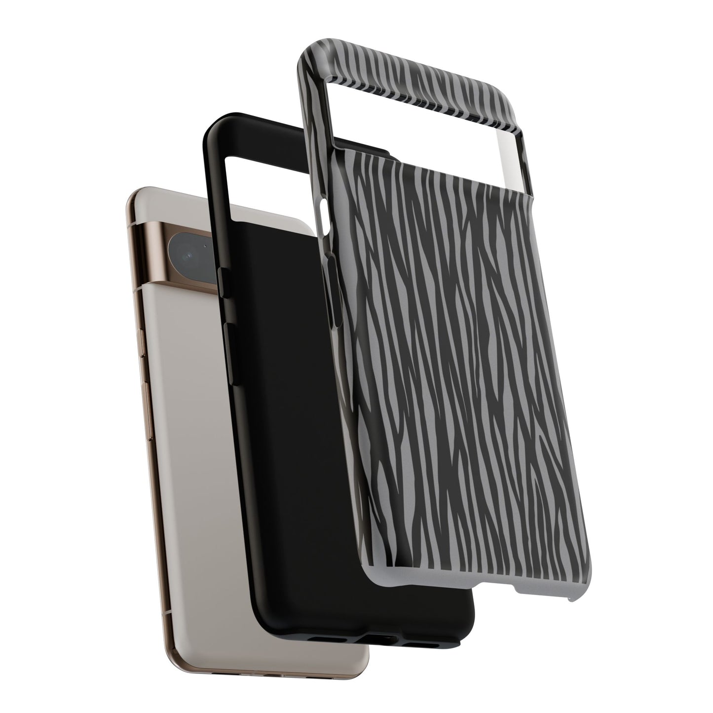 Stylish Tough Phone Case - Black and Gray Striped Design