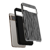 Stylish Tough Phone Case - Black and Gray Striped Design