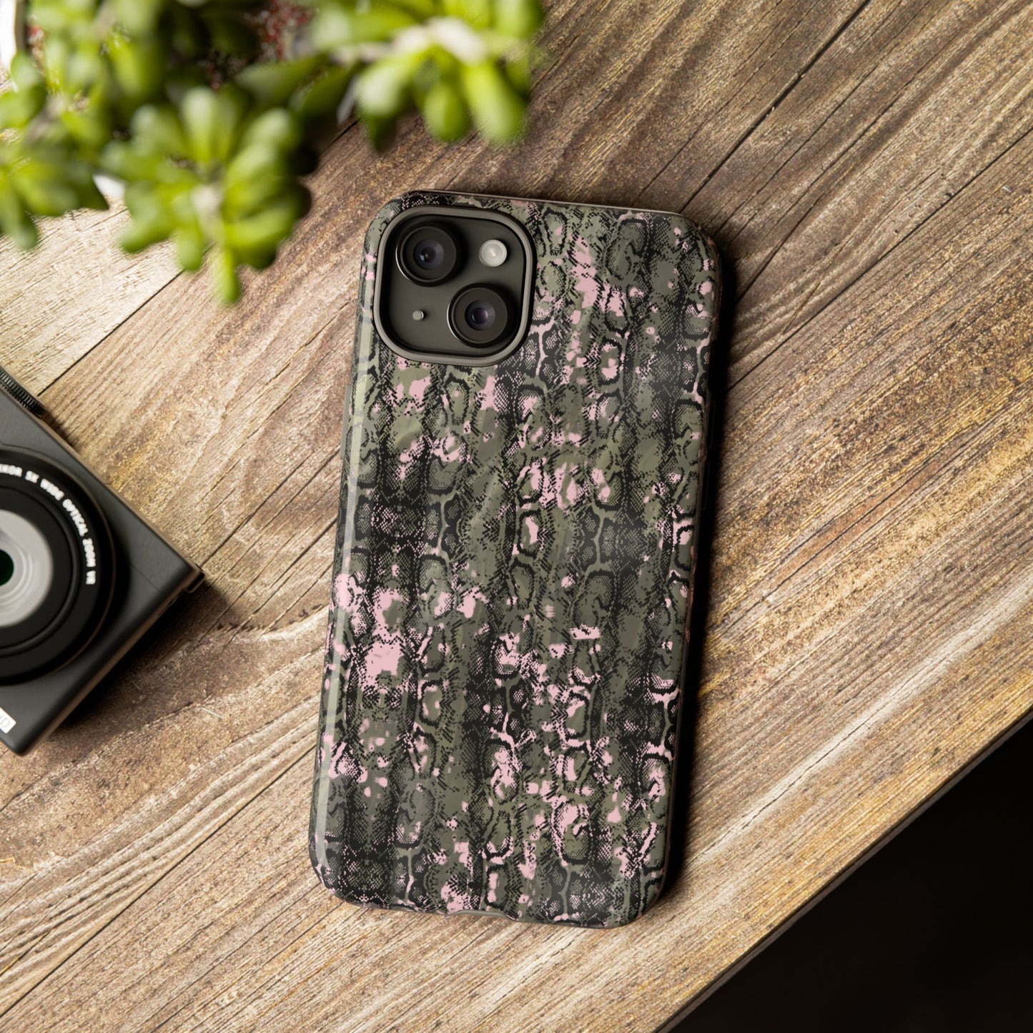 Camo Snake Pattern Phone Case – Rugged Protection Meets Bold Style  Turn heads while protecting your phone with this fierce camo snake pattern case—where urban edge meets outdoor grit.