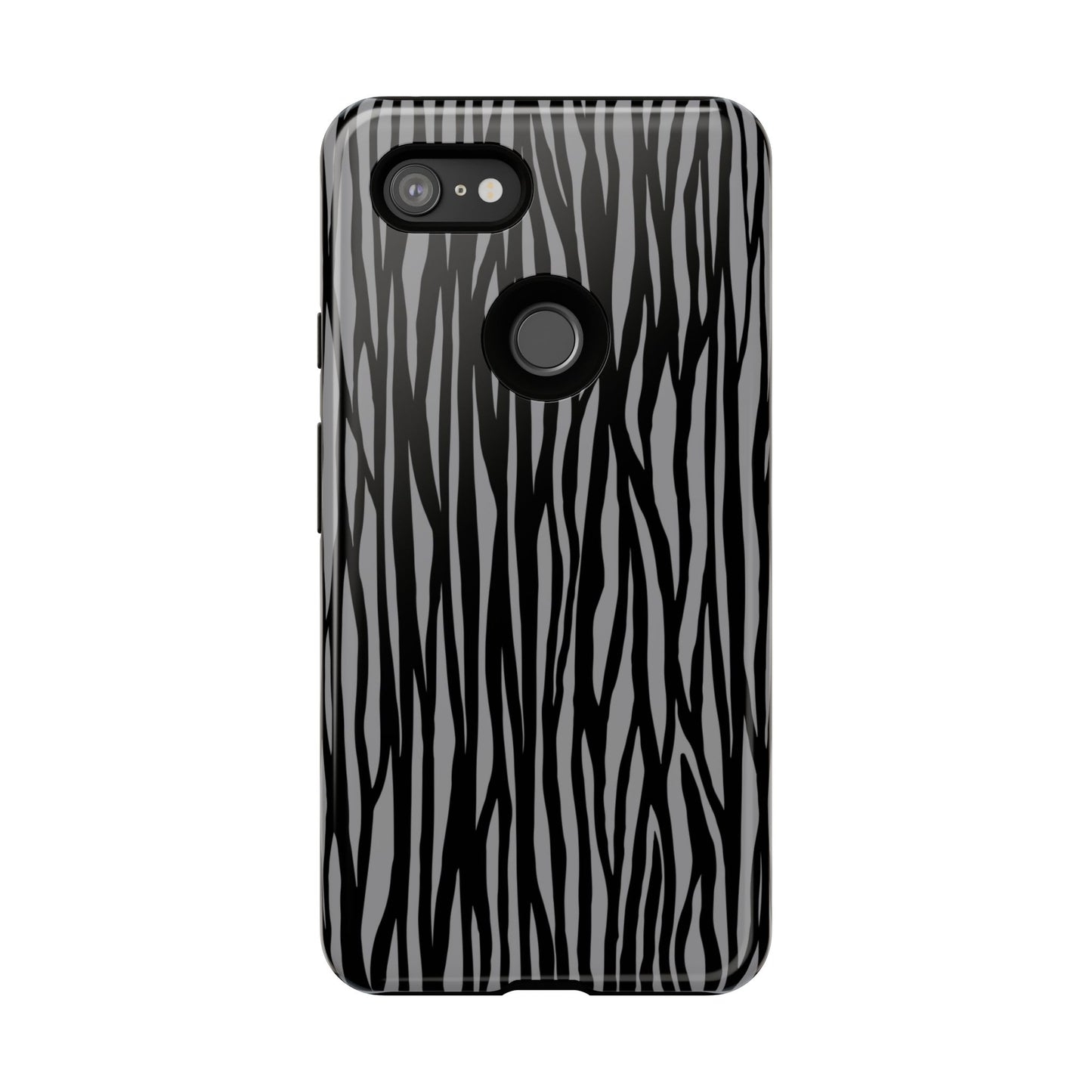 Stylish Tough Phone Case - Black and Gray Striped Design