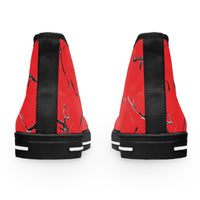 Stylish Women's High Top Sneakers - Red Marble Design