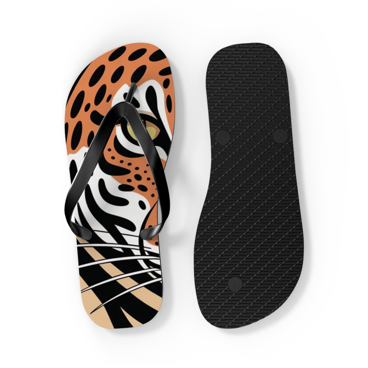 Tiger Flip Flops, Summer Beach Sandals, Vacation Footwear, Fun Poolside Slippers, Wild Tiger Graphic, Animal Print Shoes