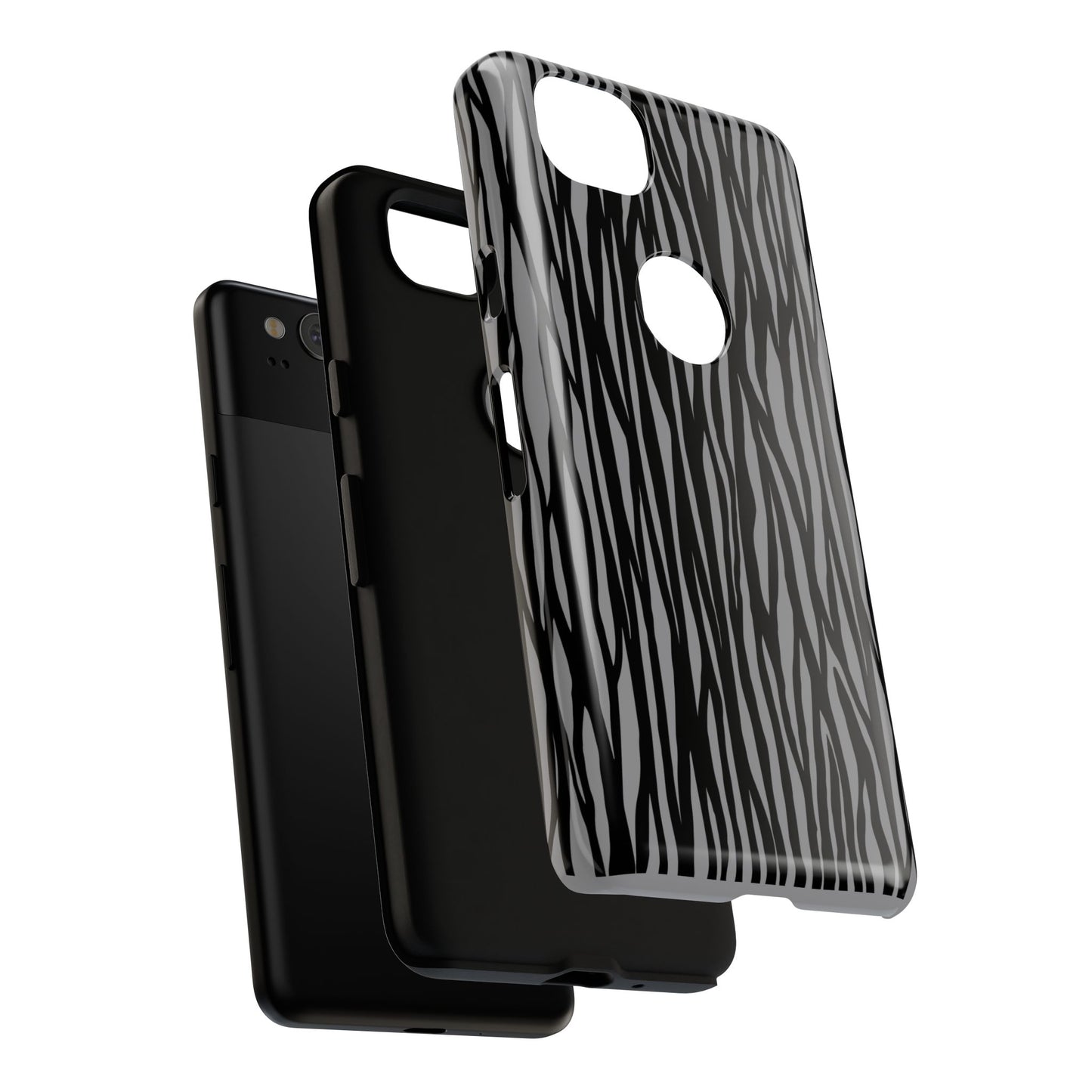 Stylish Tough Phone Case - Black and Gray Striped Design