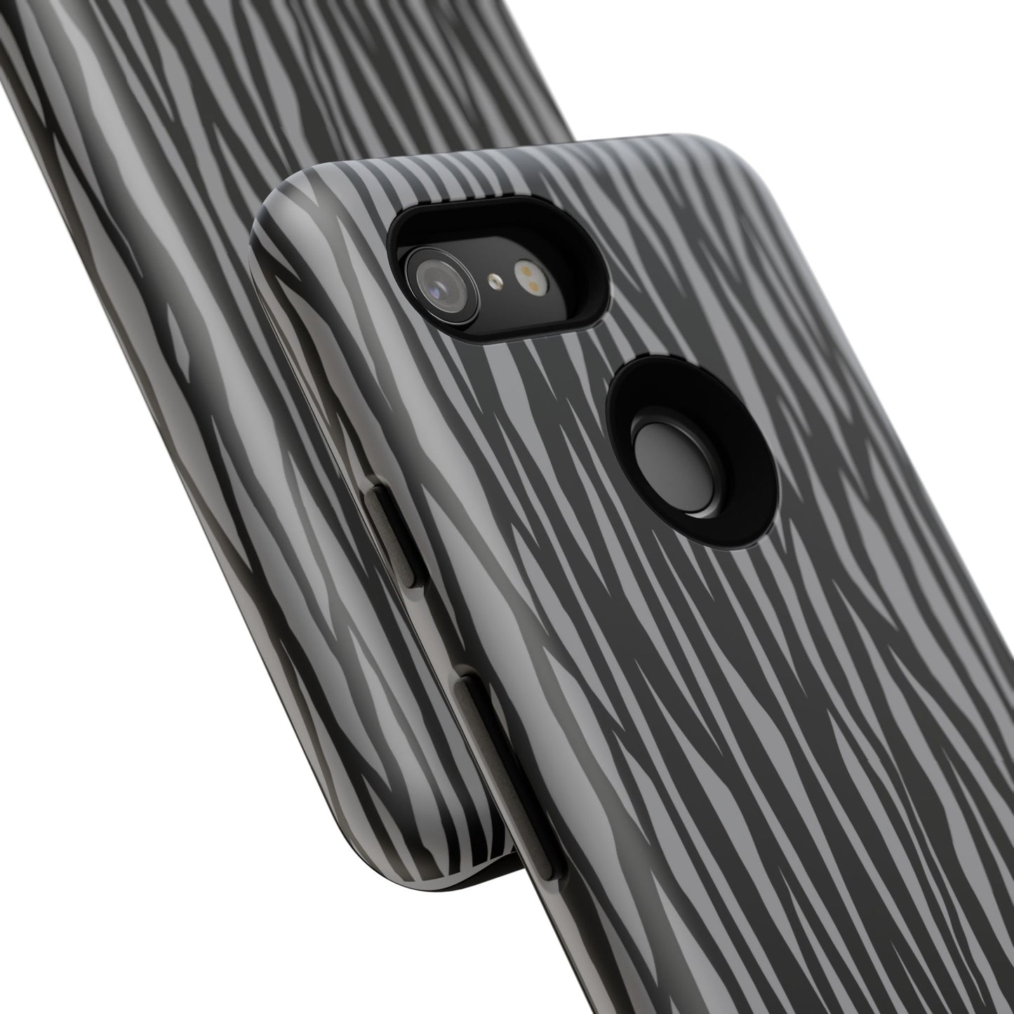 Stylish Tough Phone Case - Black and Gray Striped Design