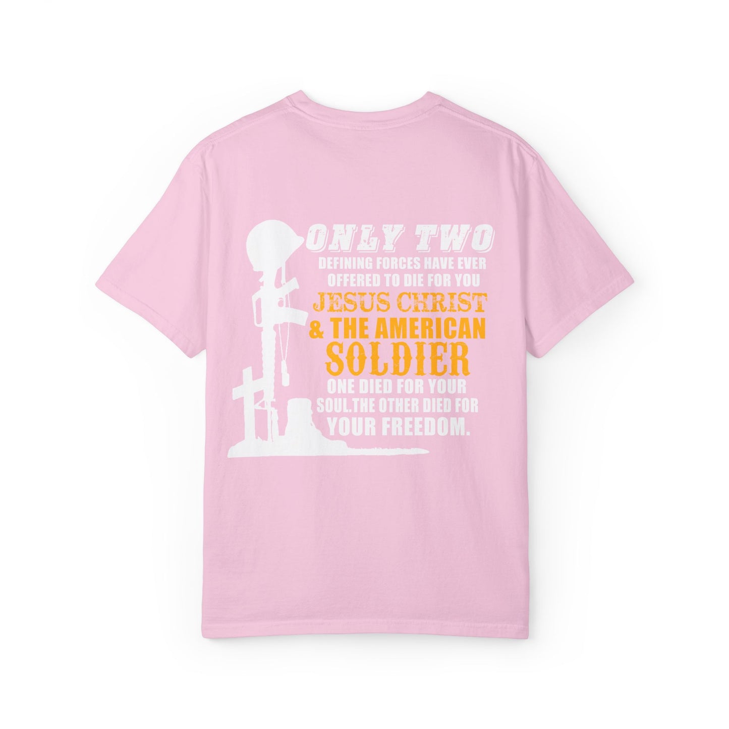 Inspirational Unisex Garment-Dyed T-Shirt - Jesus Christ & American Soldier Design