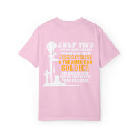 Inspirational Unisex Garment-Dyed T-Shirt - Jesus Christ & American Soldier Design