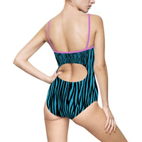 Stylish Blue Zebra-Pattern Women's One-Piece Swimsuit - Perfect for Summer Beach Days