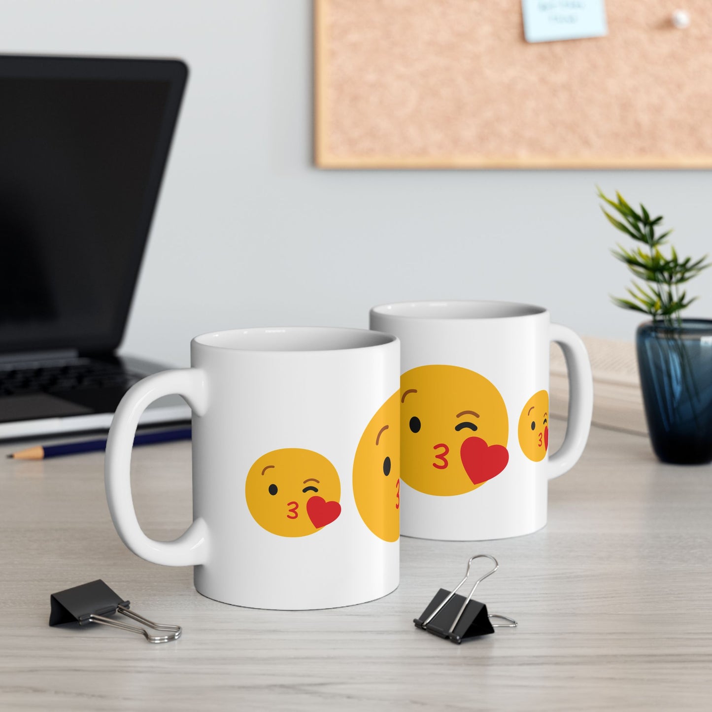 Kiss Emoji Ceramic Mug | Cute 11oz & 15oz Coffee Cup for Love & Friendship