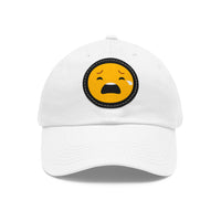 Emotional Dad Hat with Leather Patch - Sad Emoji Cap for Everyday Wear
