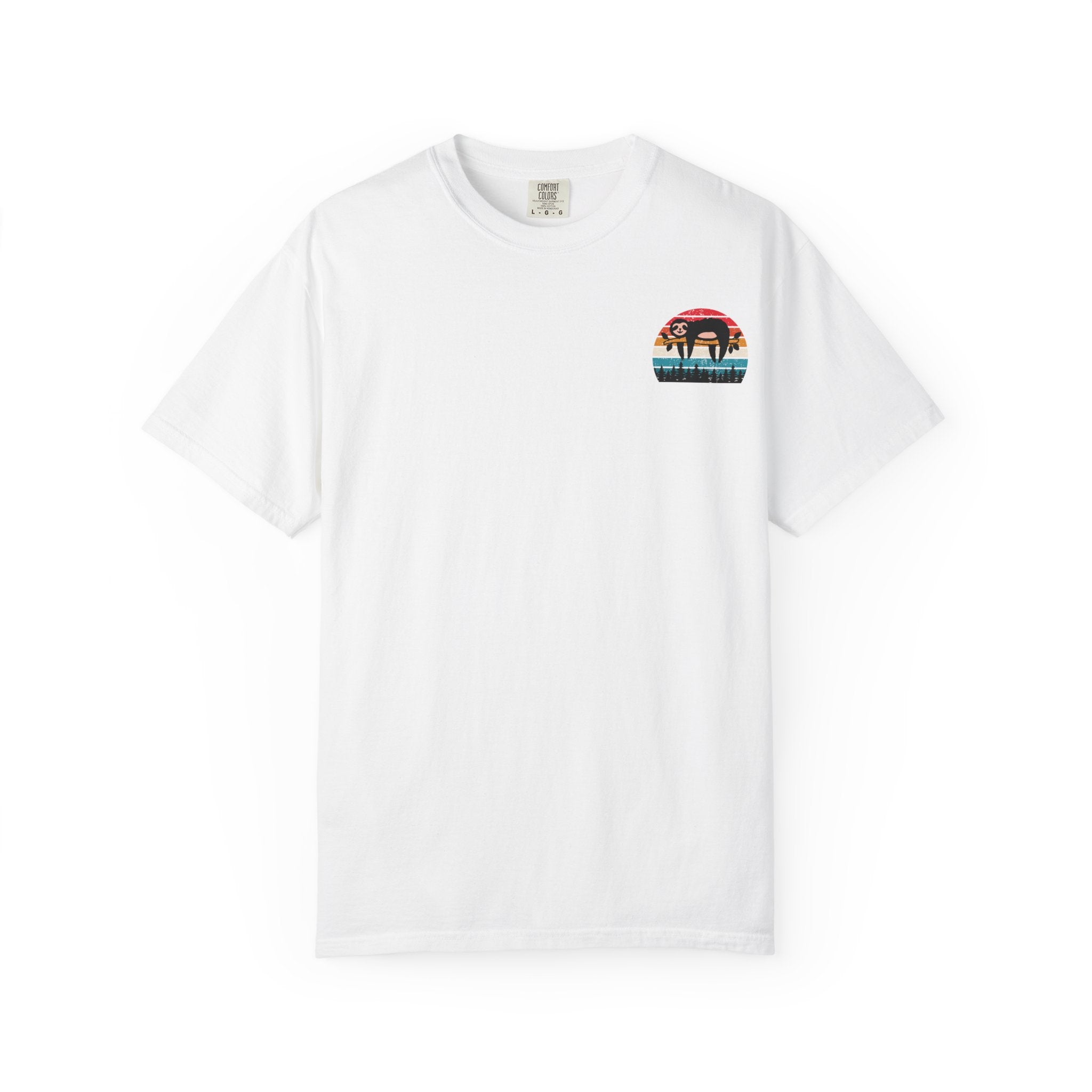 Chill Vibes Unisex Garment-Dyed T-Shirt - Retro Sloth & Sunset Design