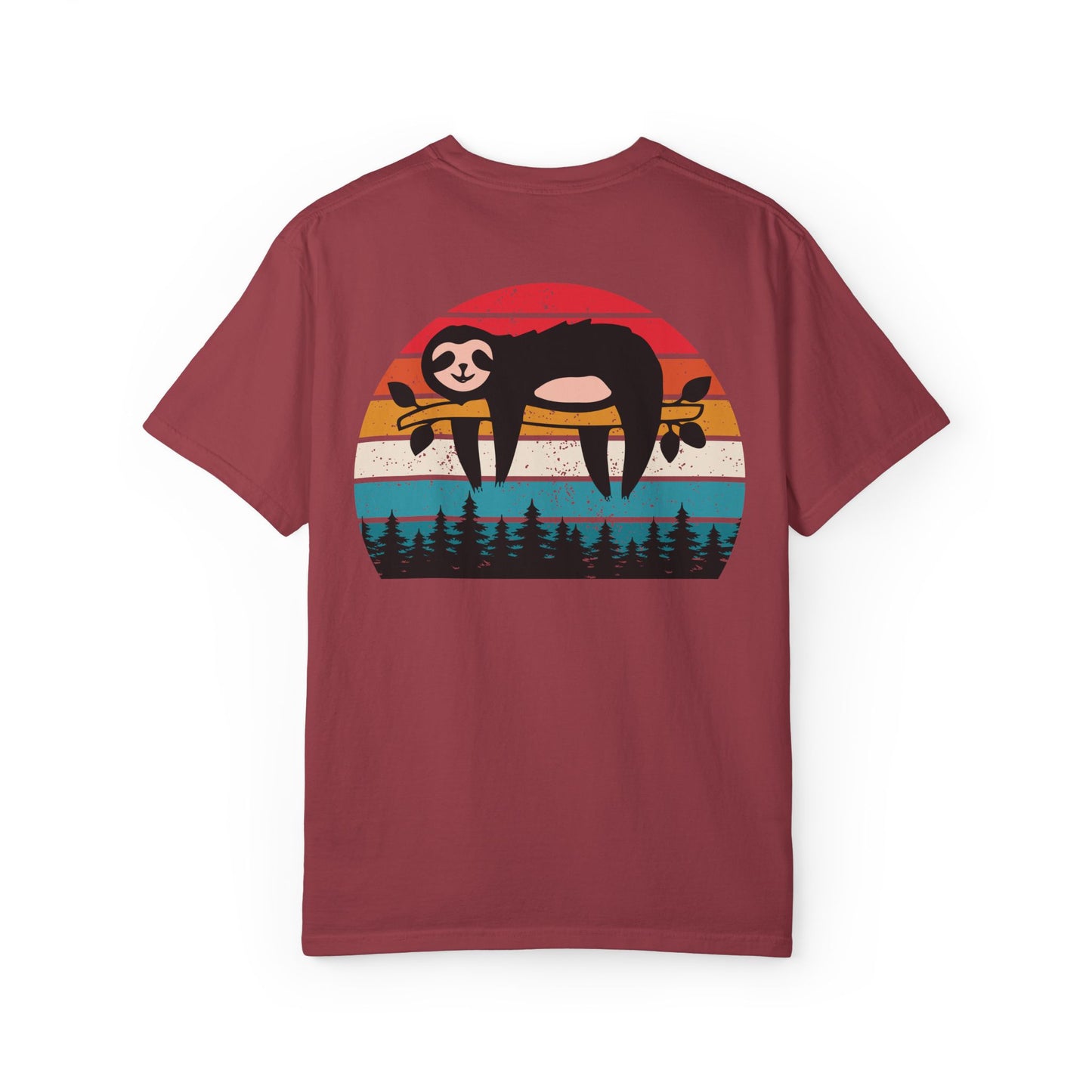 Chill Vibes Unisex Garment-Dyed T-Shirt - Retro Sloth & Sunset Design