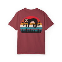 Chill Vibes Unisex Garment-Dyed T-Shirt - Retro Sloth & Sunset Design