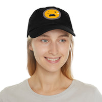 Emotional Dad Hat with Leather Patch - Sad Emoji Cap for Everyday Wear
