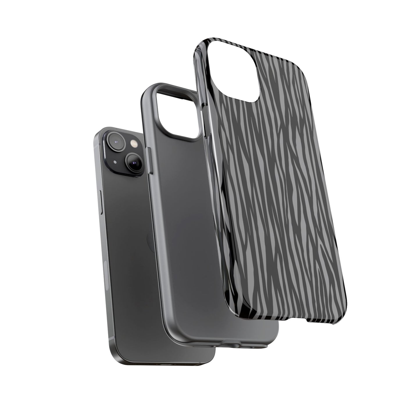 Stylish Tough Phone Case - Black and Gray Striped Design