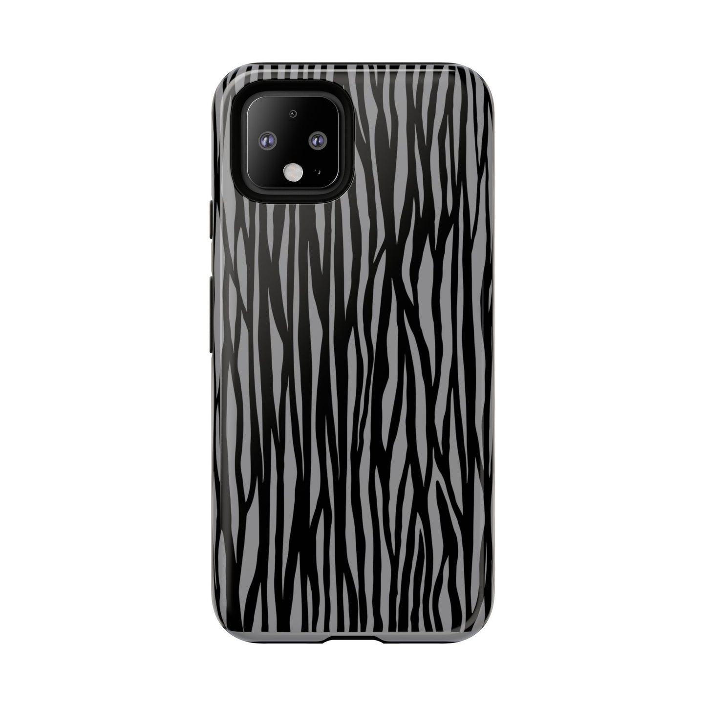 Stylish Tough Phone Case - Black and Gray Striped Design
