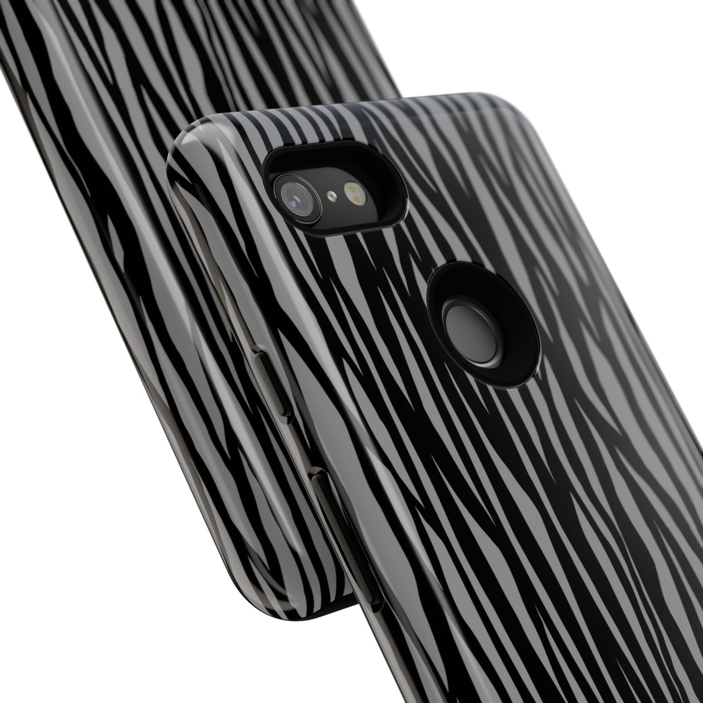 Stylish Tough Phone Case - Black and Gray Striped Design