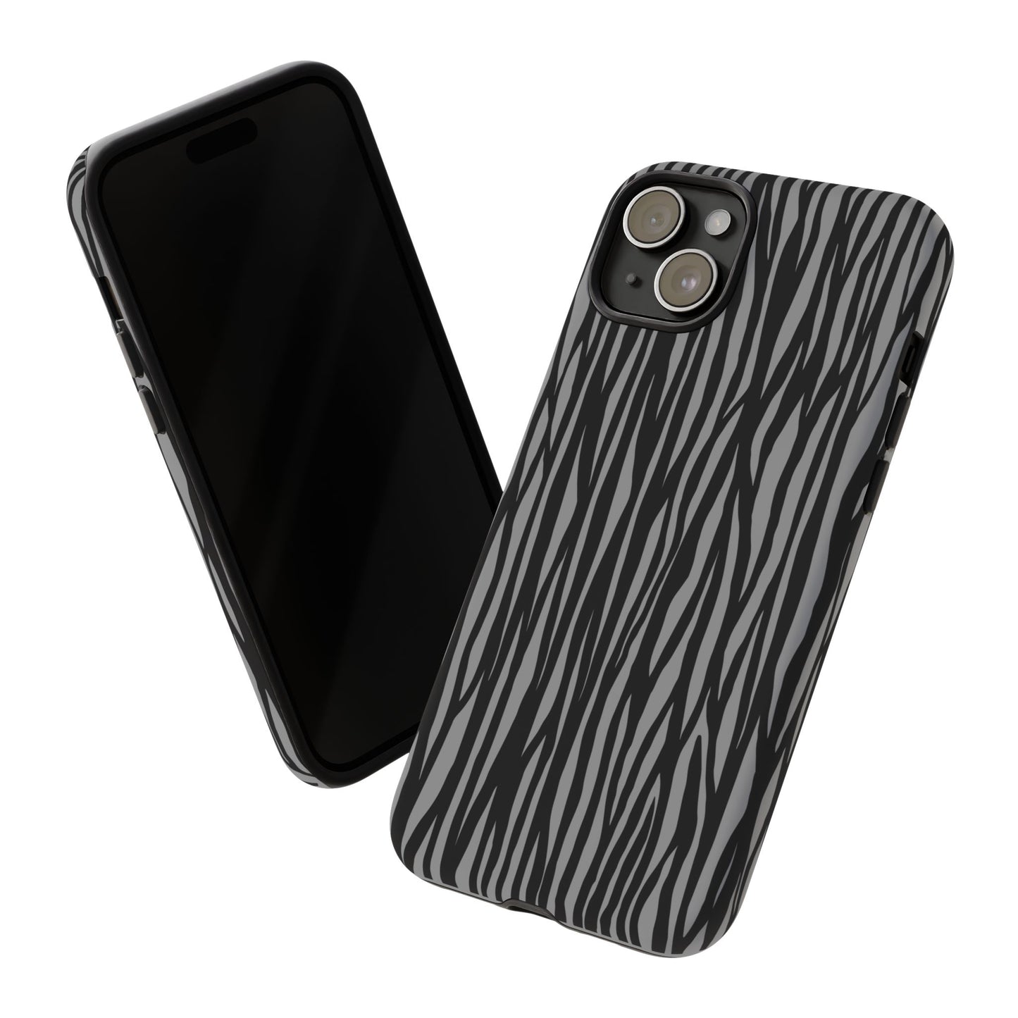 Stylish Tough Phone Case - Black and Gray Striped Design