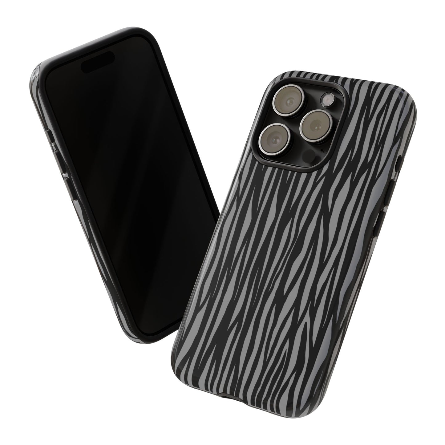 Stylish Tough Phone Case - Black and Gray Striped Design