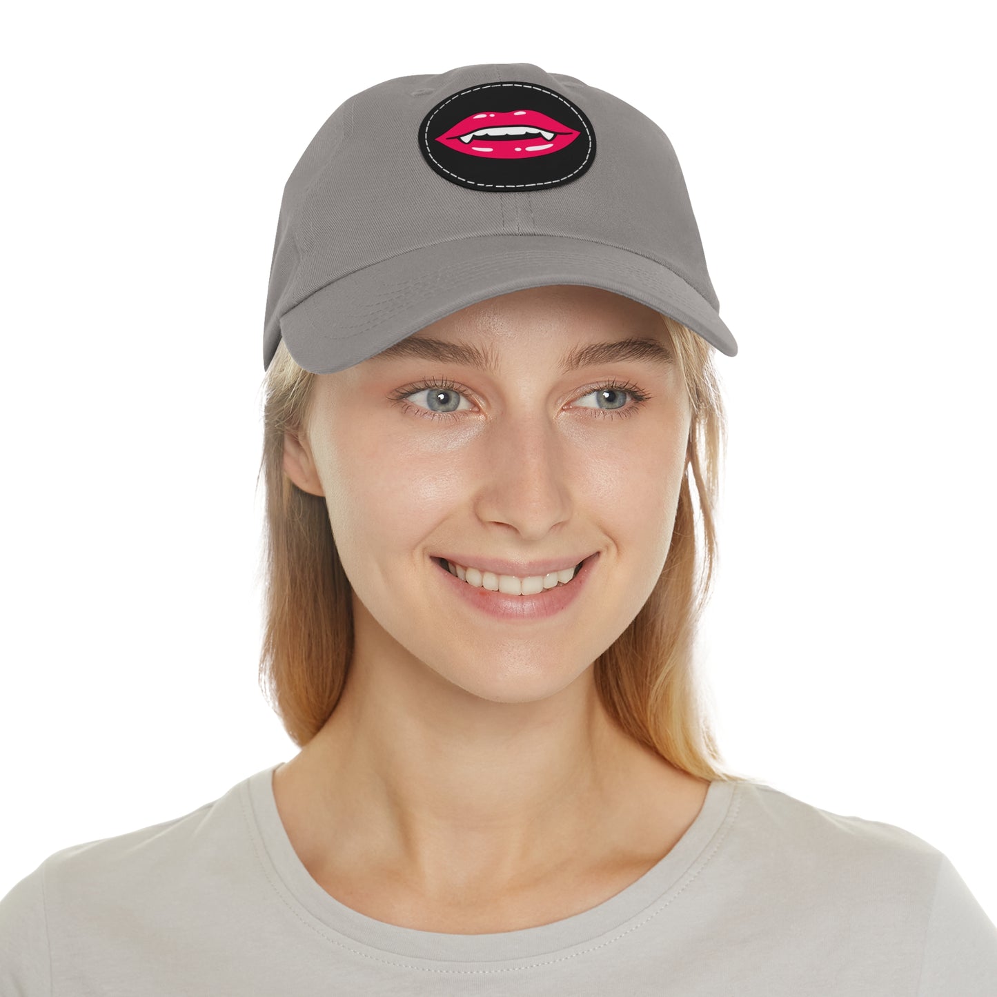 Hat for Men, Stylish Summer Dad Cap with Leather Patch, Trendy Bold Lip Design, Casual Baseball Hat, Fashionable Accessory
