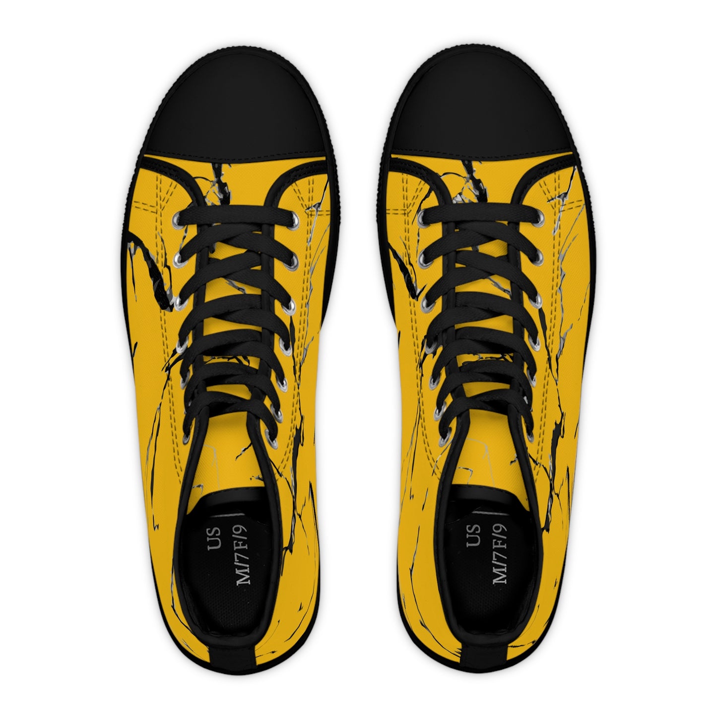 Stylish Yellow High Top Sneakers with Unique Marble Design