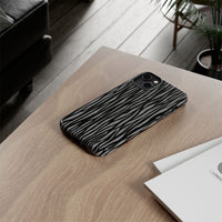 Stylish Tough Phone Case - Black and Gray Striped Design