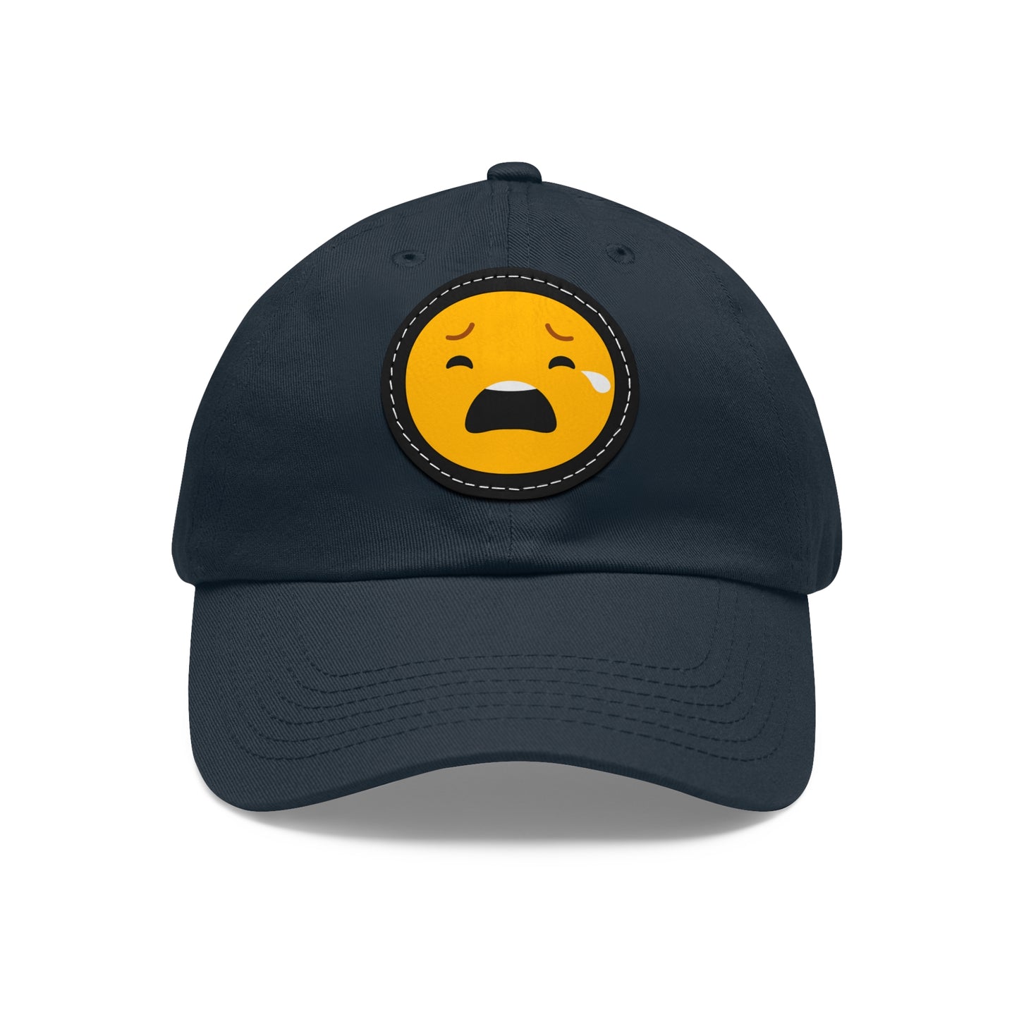 Emotional Dad Hat with Leather Patch - Sad Emoji Cap for Everyday Wear