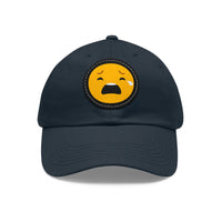 Emotional Dad Hat with Leather Patch - Sad Emoji Cap for Everyday Wear