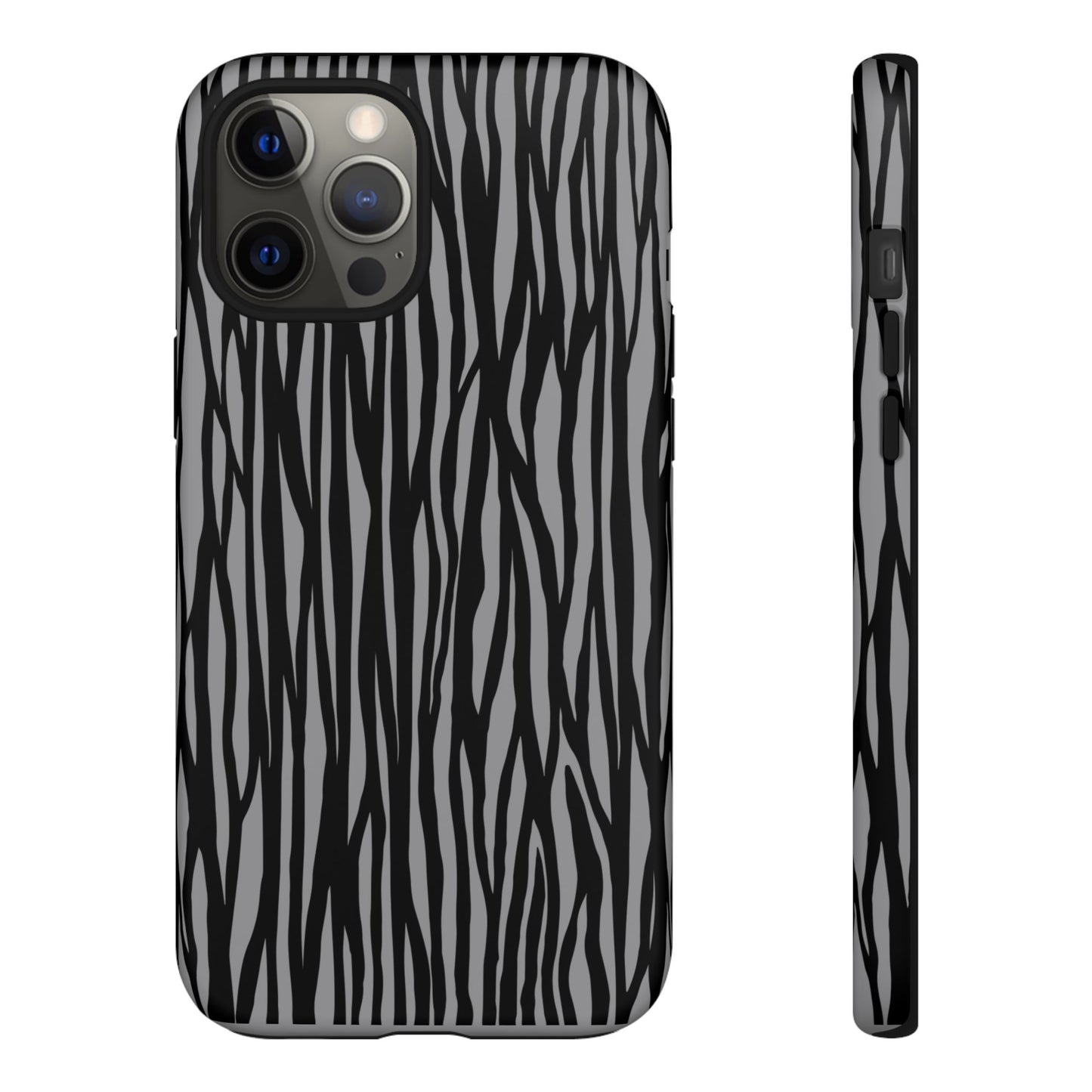 Stylish Tough Phone Case - Black and Gray Striped Design