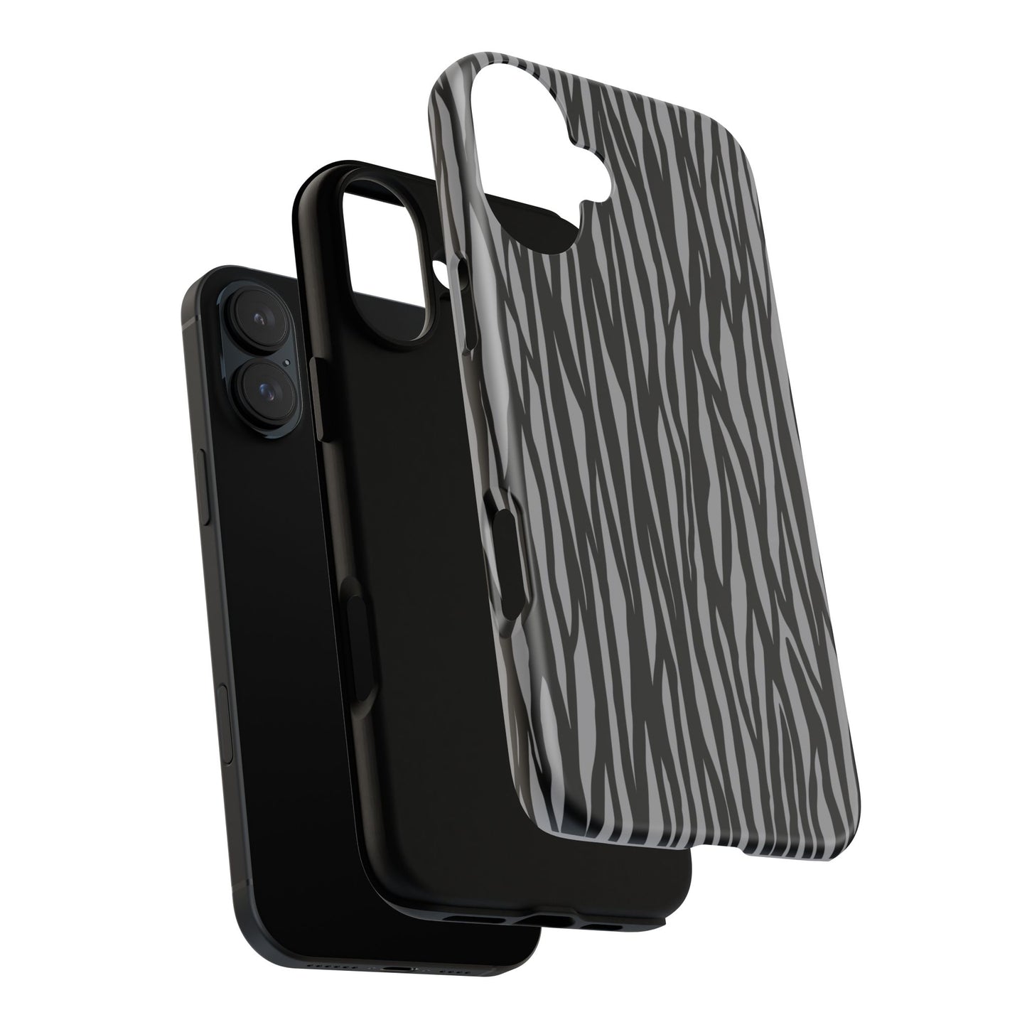 Stylish Tough Phone Case - Black and Gray Striped Design