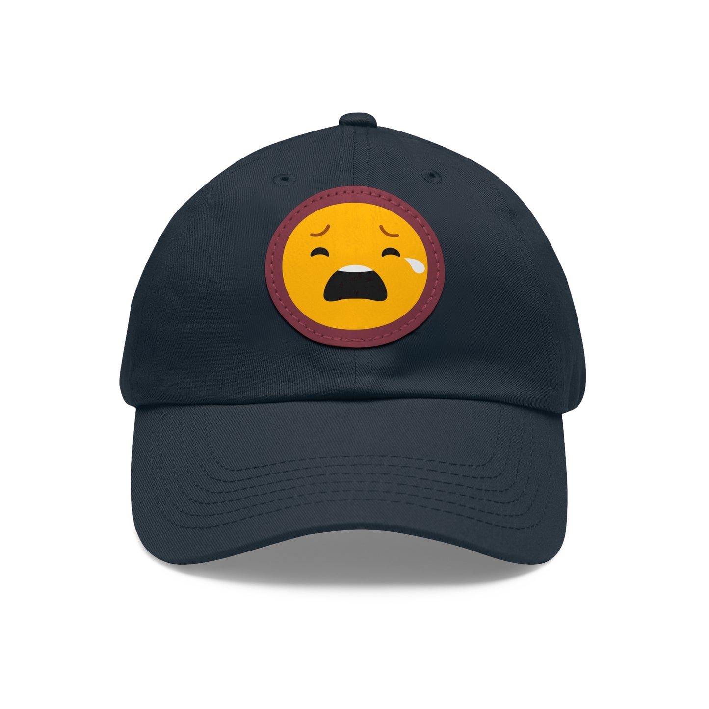 Emotional Dad Hat with Leather Patch - Sad Emoji Cap for Everyday Wear