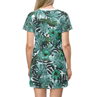 Tropical Vibe T-Shirt Dress | Botanical Leaf Print for Casual Summer Days