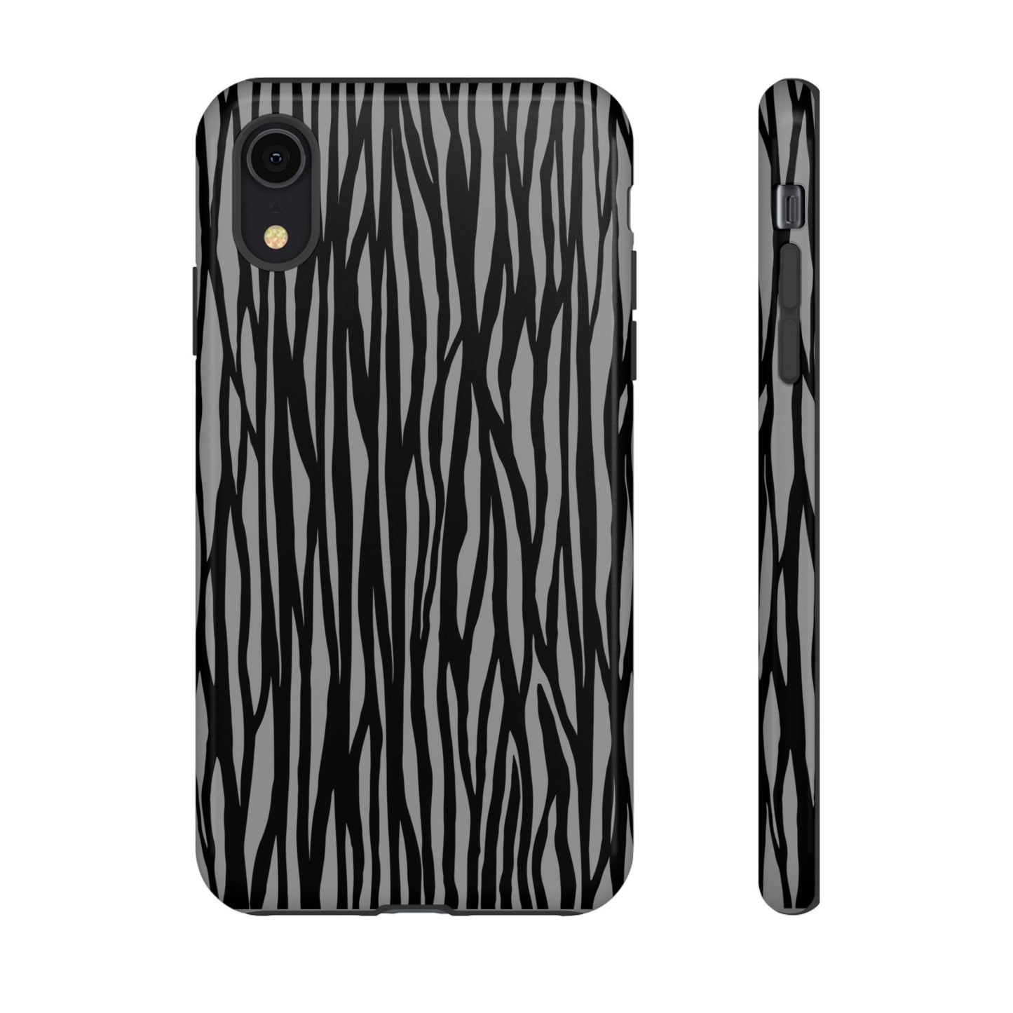 Stylish Tough Phone Case - Black and Gray Striped Design