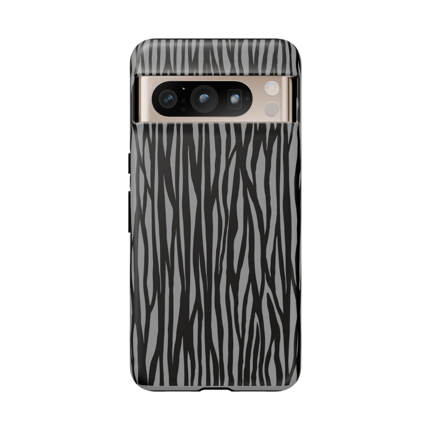 Stylish Tough Phone Case - Black and Gray Striped Design