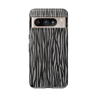 Stylish Tough Phone Case - Black and Gray Striped Design