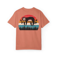 Chill Vibes Unisex Garment-Dyed T-Shirt - Retro Sloth & Sunset Design