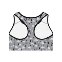Adventure-Ready Sports Bra with Bear and Tree Print
